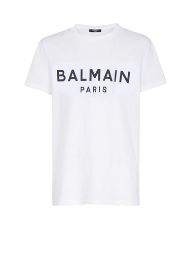 T-shirt in cotone eco-design con logo Balmain floccato