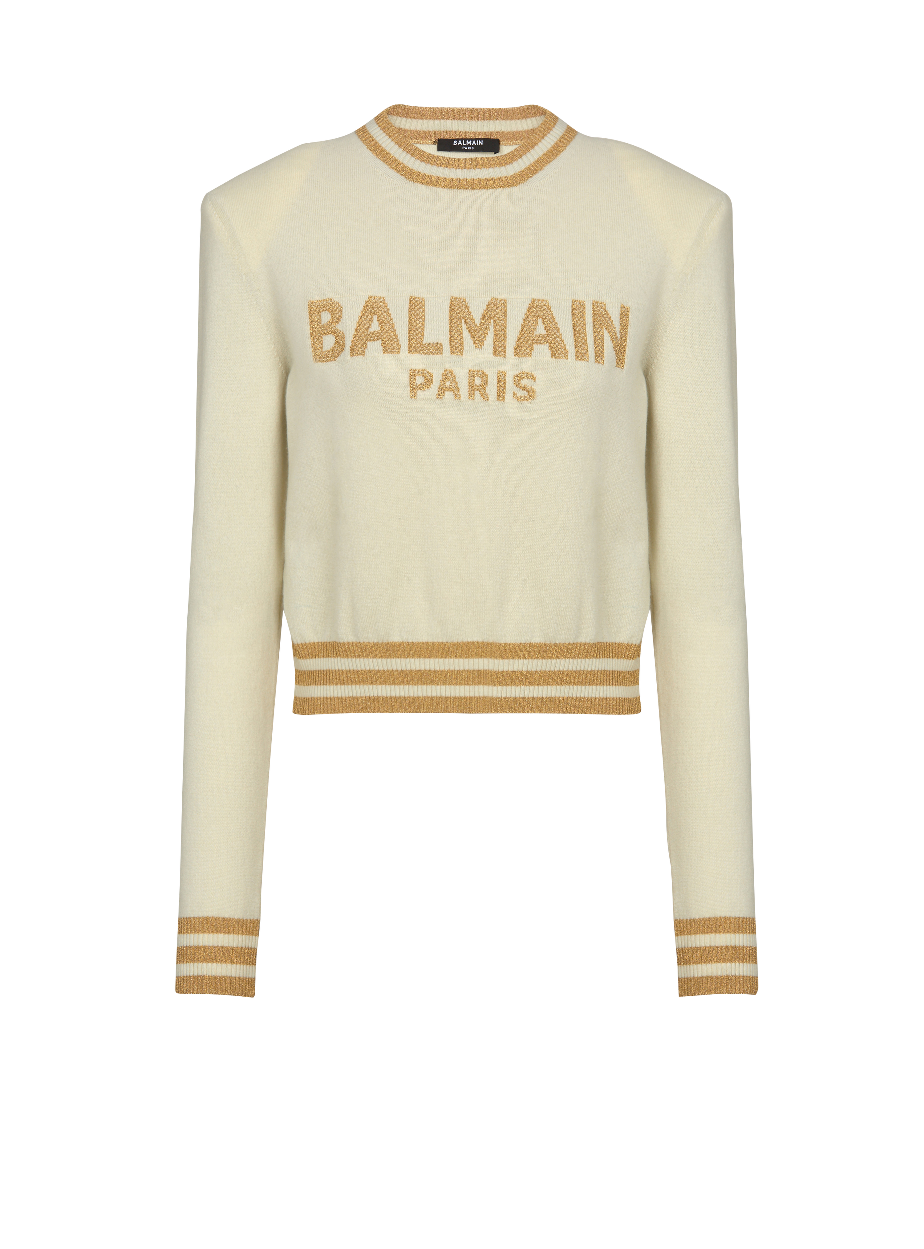 Felpa corta in lana con logo Balmain, giallo