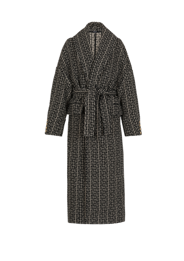 Cappotto in lana con monogramma Balmain stampato