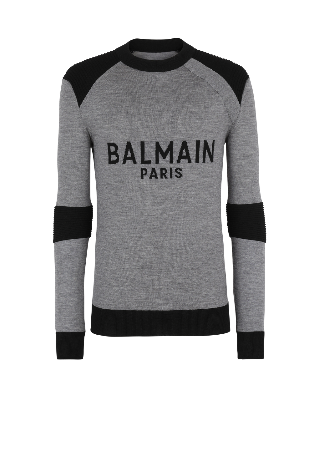 Maglia in lana con logo Balmain Paris, grigio, hi-res