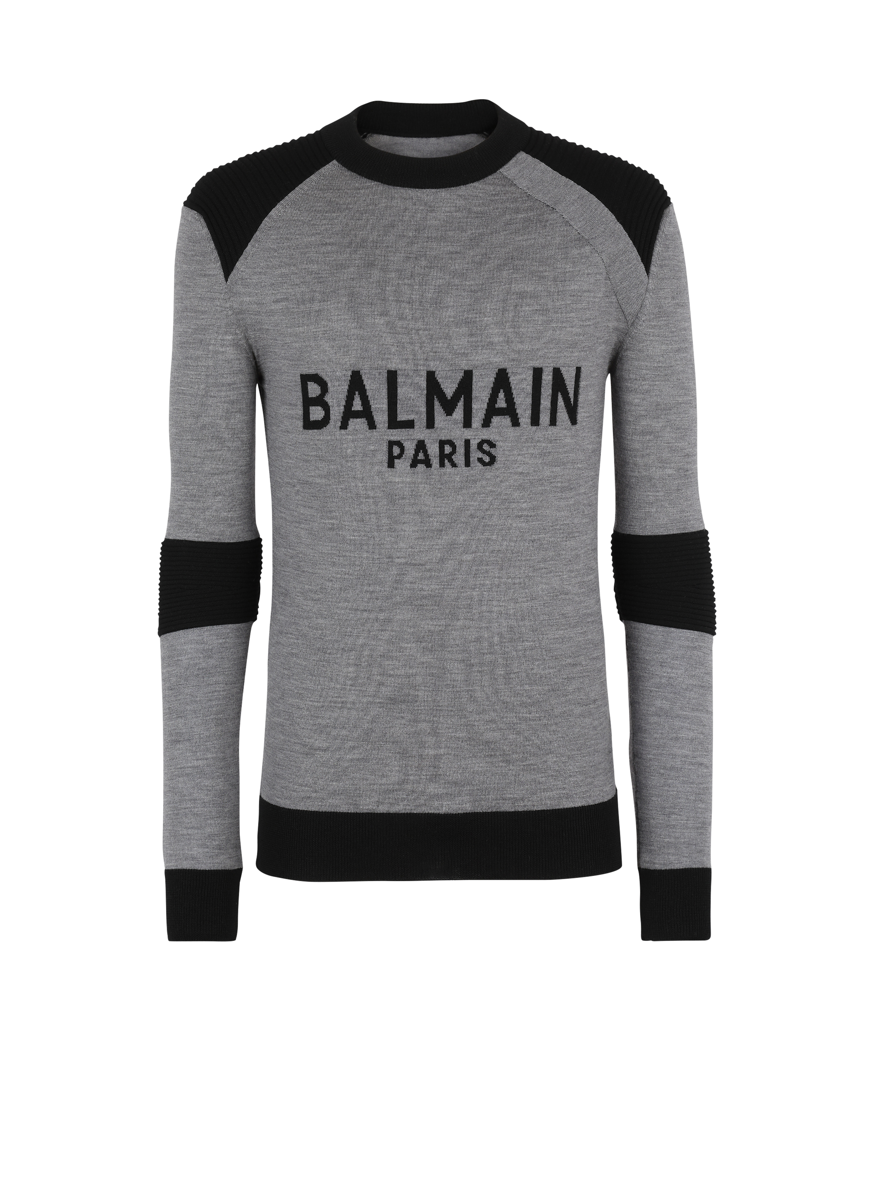 Maglia in lana con logo Balmain Paris, grigio
