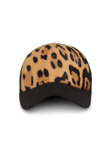 Cappellino in pelle con stampa leopardata