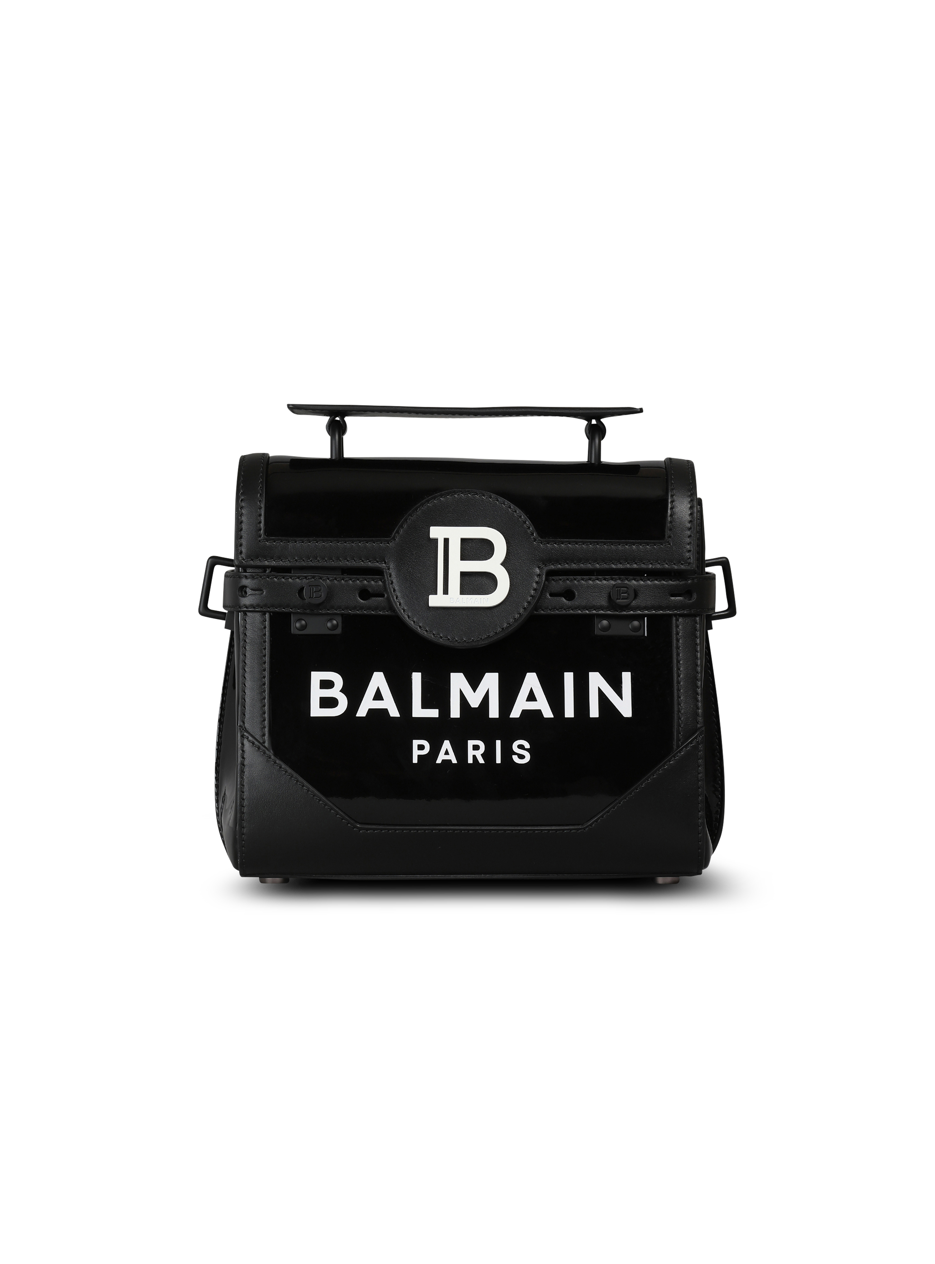 Borsa B-Buzz 23 in vinile con logo Balmain Paris, nero