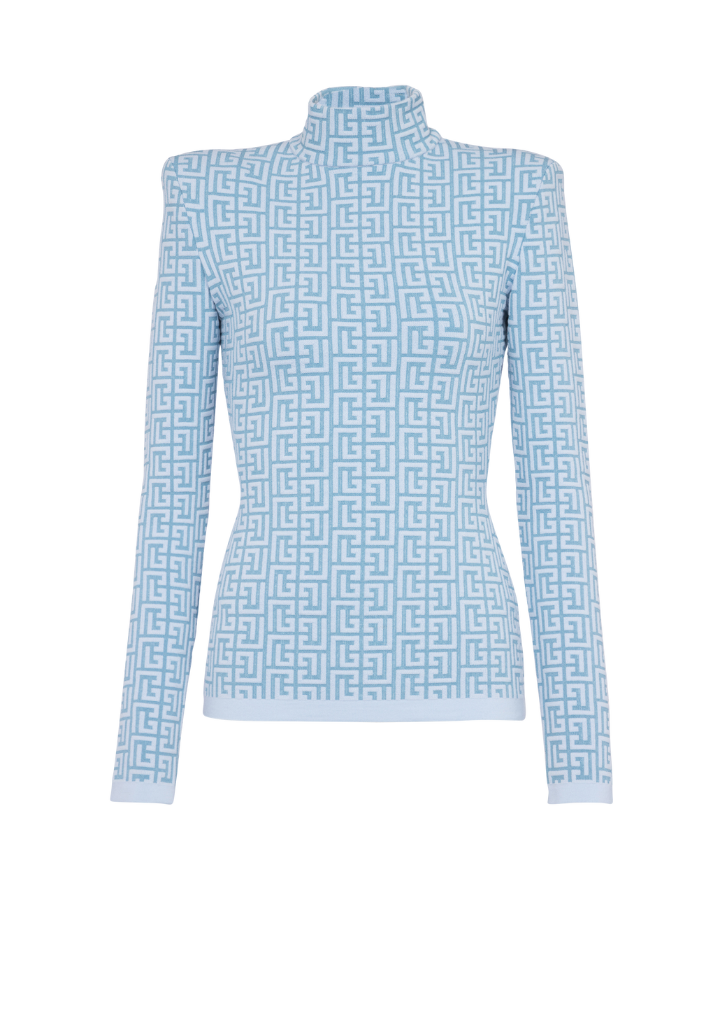Pullover in maglia con monogramma Balmain, blu, hi-res