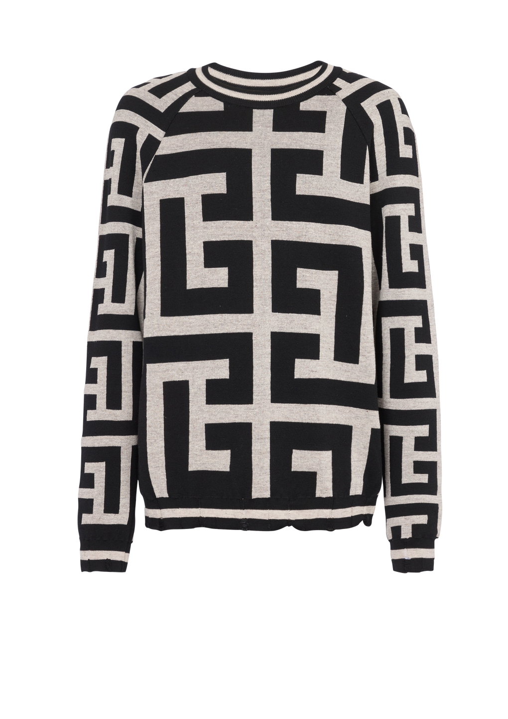 Pullover in lana con maxi monogramma Balmain, nero, hi-res