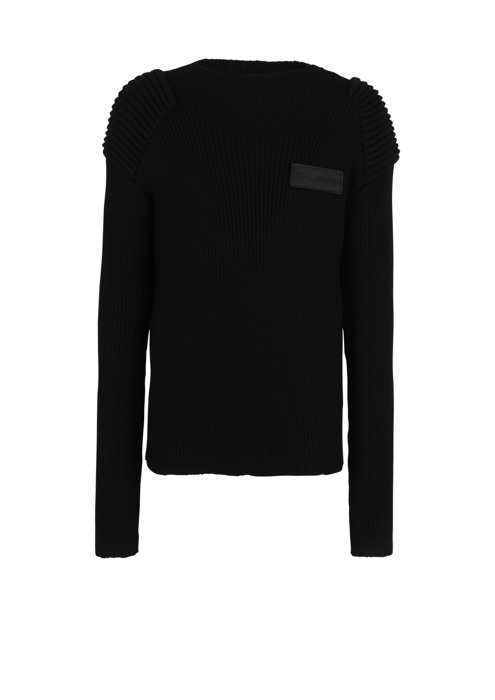 Pullover in lana con logo Balmain, nero, hi-res