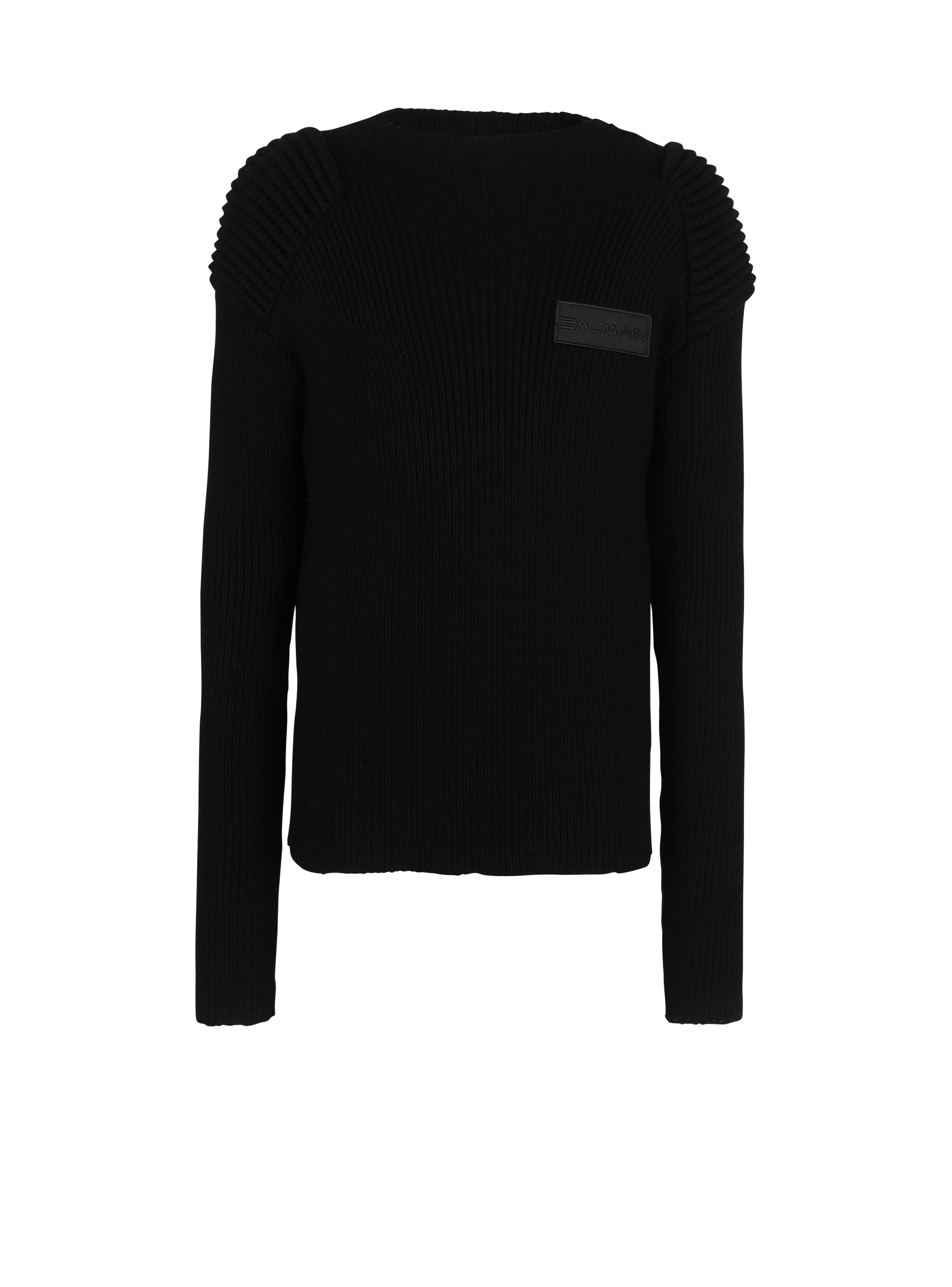 Pullover in lana con logo Balmain, nero