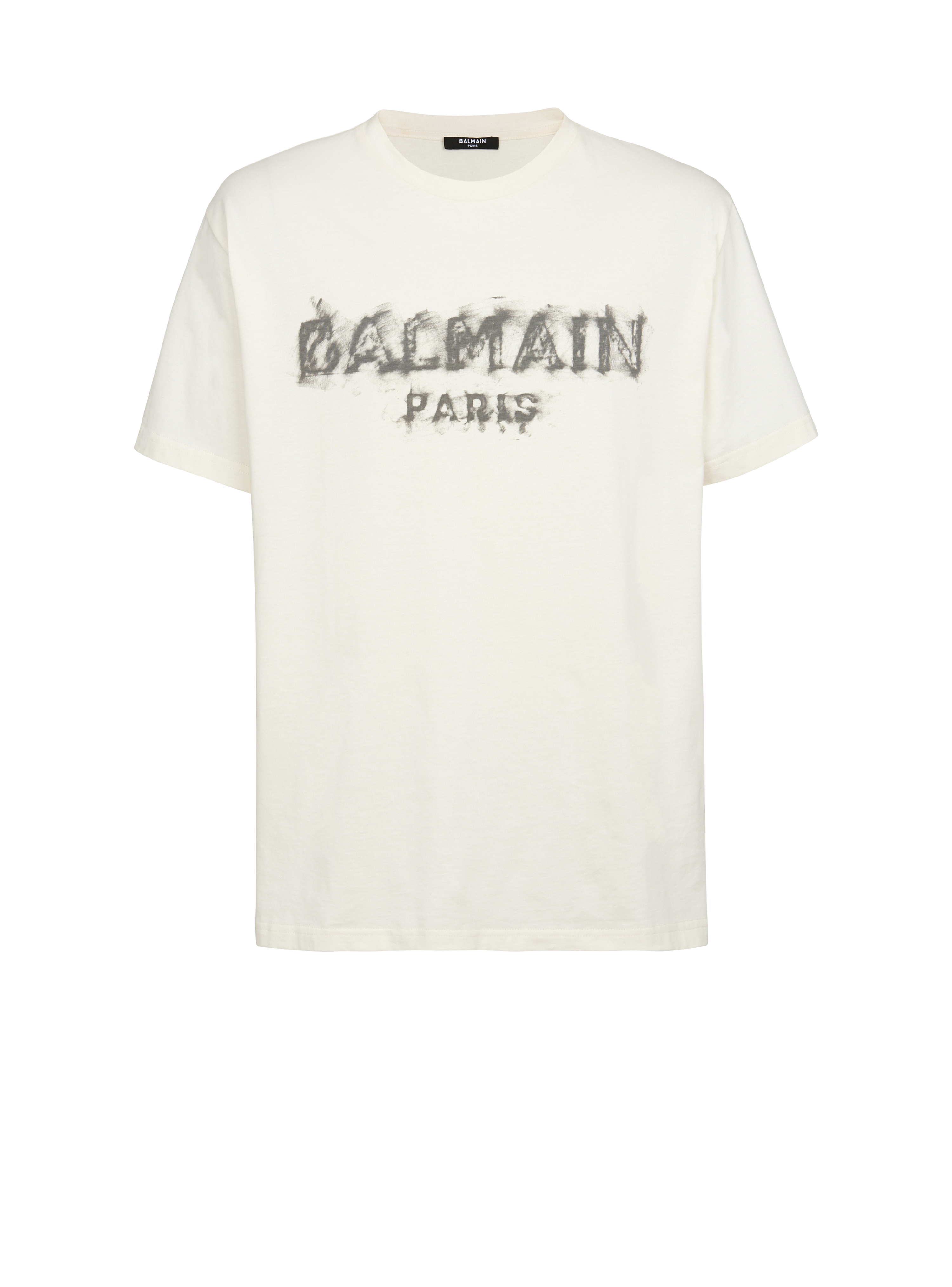 T-shirt in cotone con logo Balmain Paris, beige