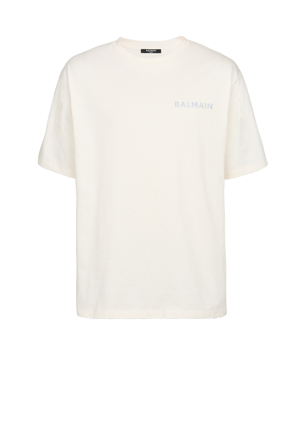 T-shirt in cotone con logo piccolo Balmain Paris stampato, beige, hi-res