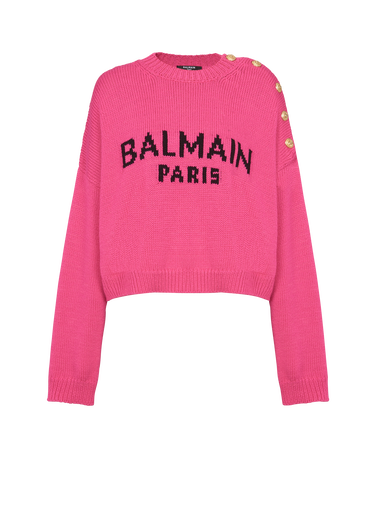 Pullover corto in maglia con logo Balmain