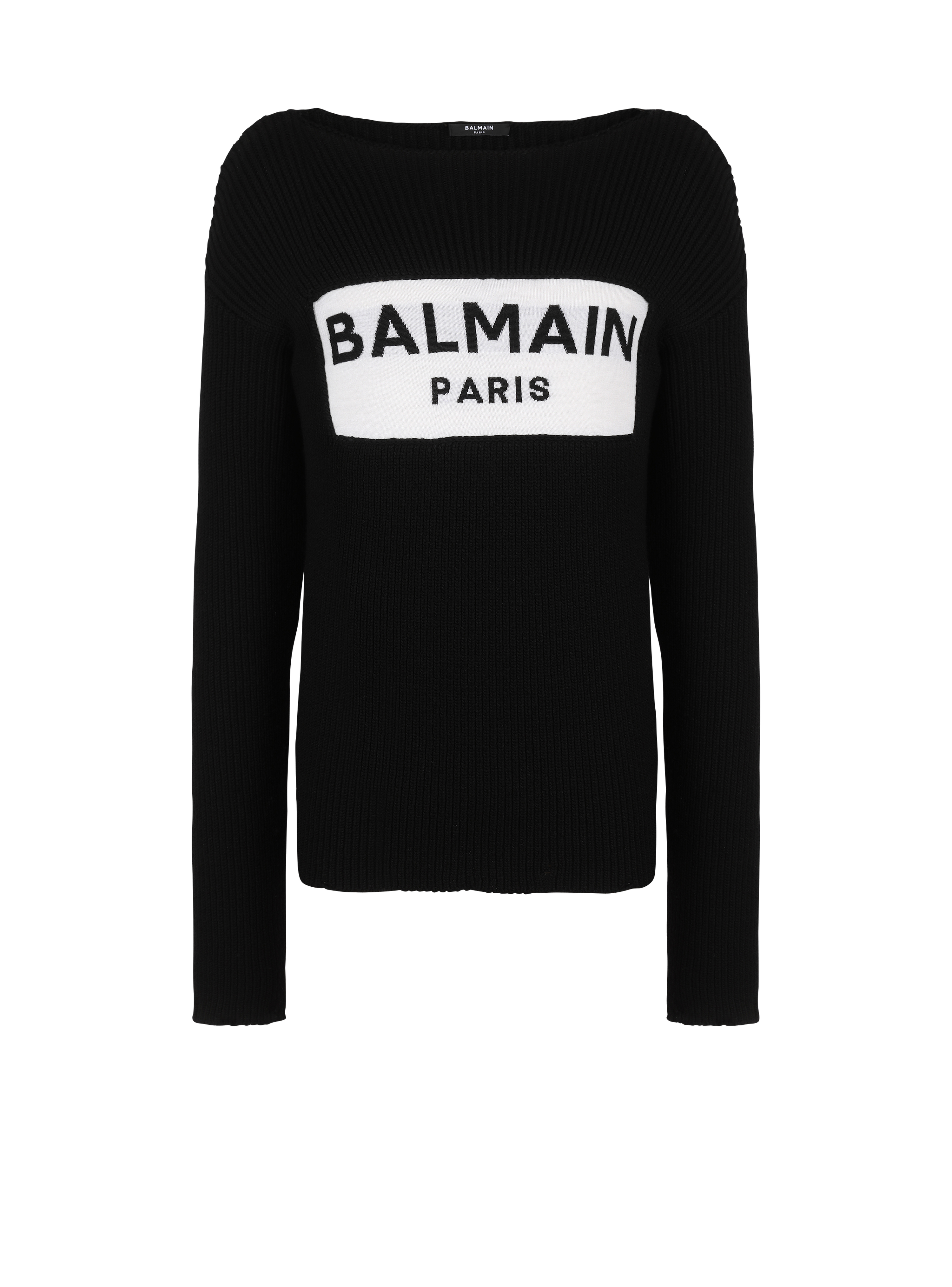 Maglia in lana con logo Balmain Paris, nero