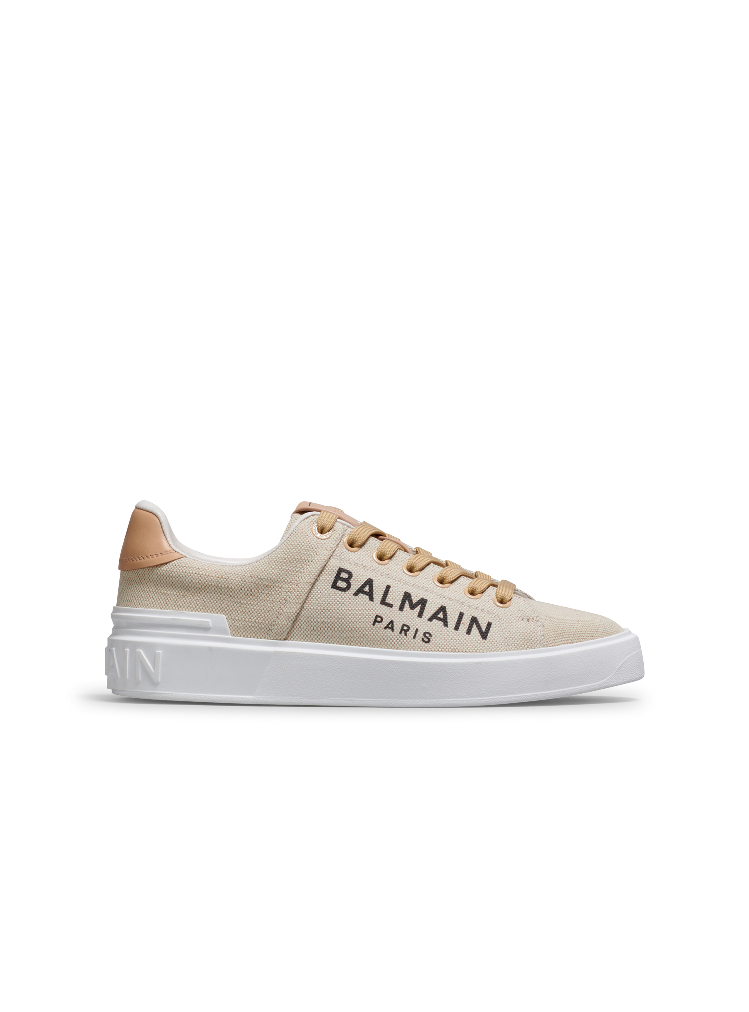 Sneakers B-Court in tela con logo Balmain, beige