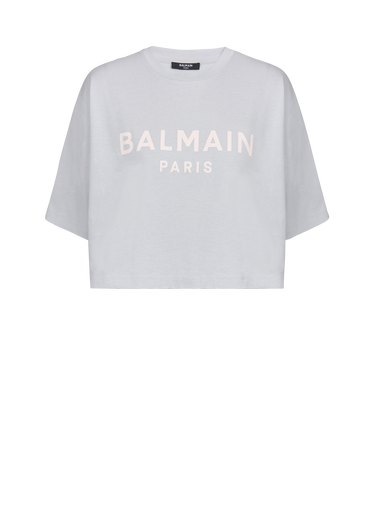 T-shirt corta in cotone con logo Balmain stampato