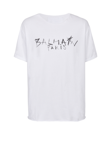 T-shirt in cotone con logo Balmain Paris graffiti