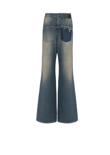 Jeans rovesciati in cotone delavé a gamba larga