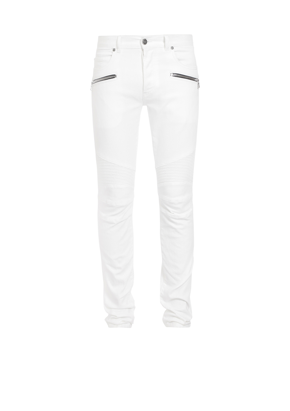 Jeans slim in cotone con strappi, bianco, hi-res