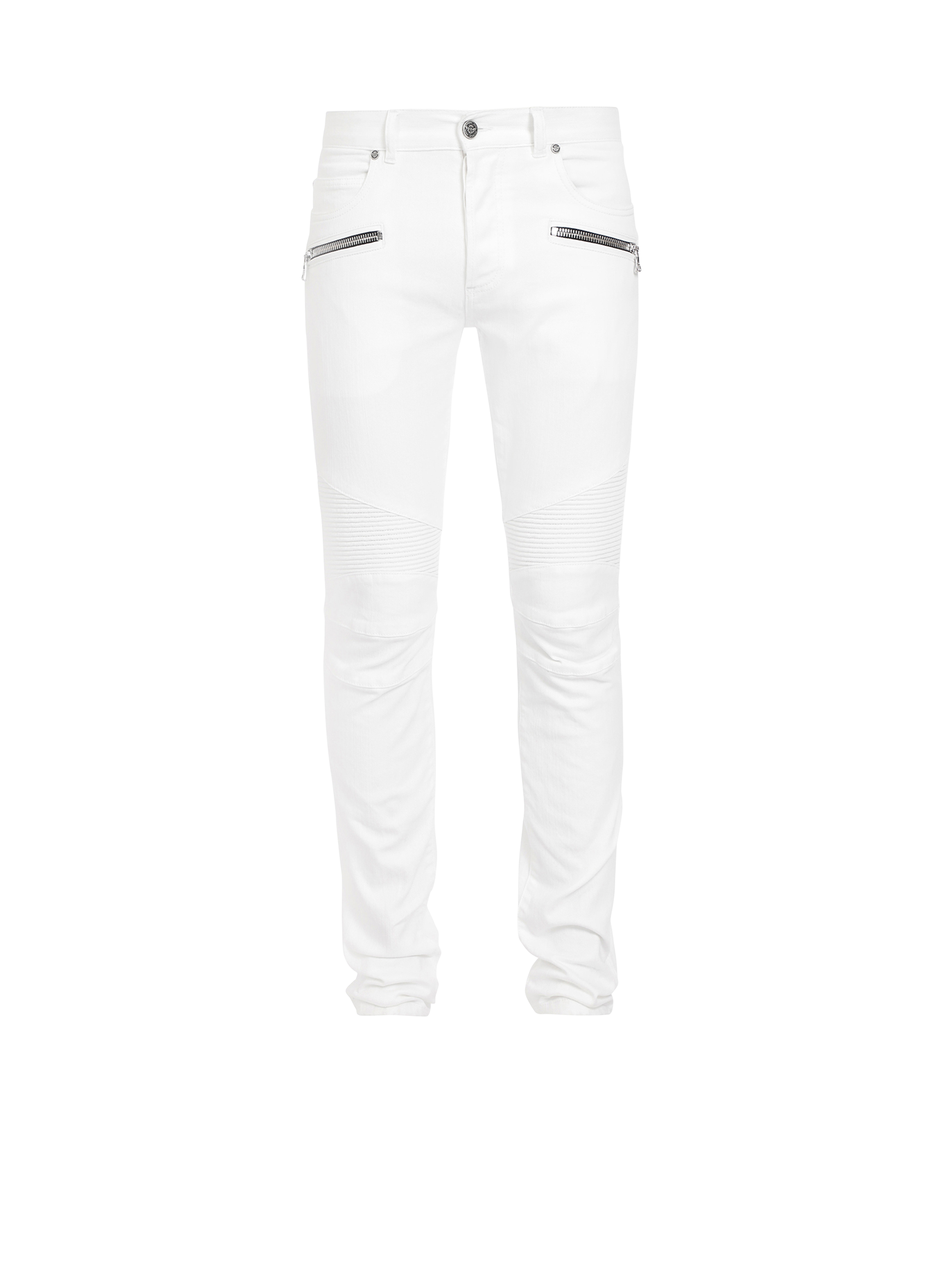 Jeans slim in cotone con strappi, bianco