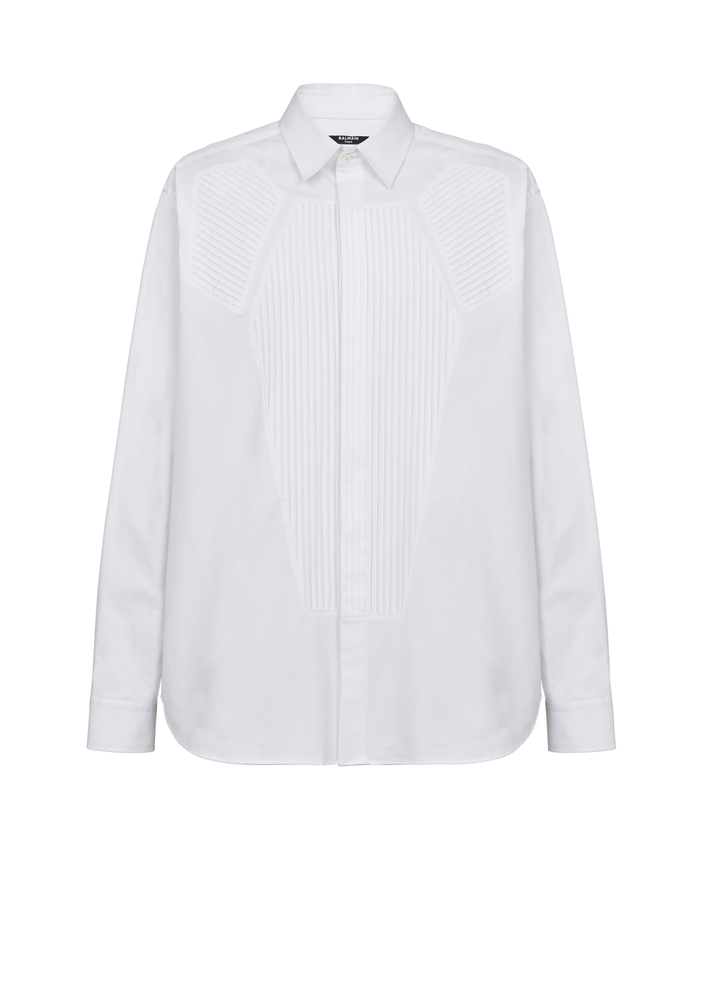 Camicia in cotone con inserti, bianco, hi-res