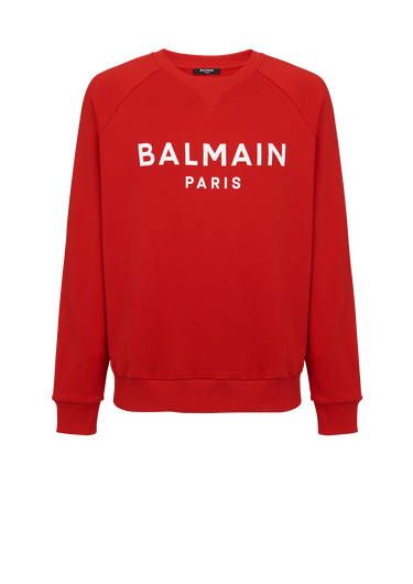 Felpa in cotone con logo Balmain Paris floccato