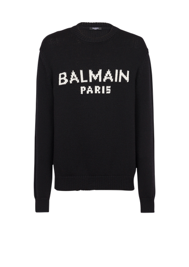 Pullover in lana merino con logo Balmain Paris