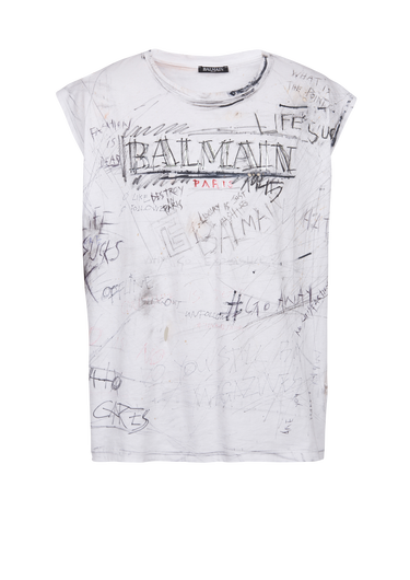 T-shirt vintage con logo Balmain graffiti