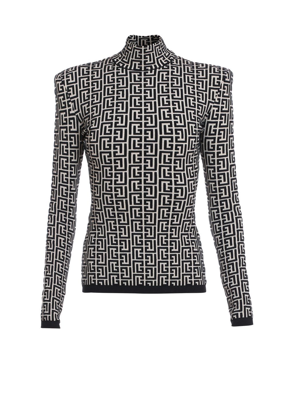 Pullover in maglia con monogramma Balmain, nero, hi-res