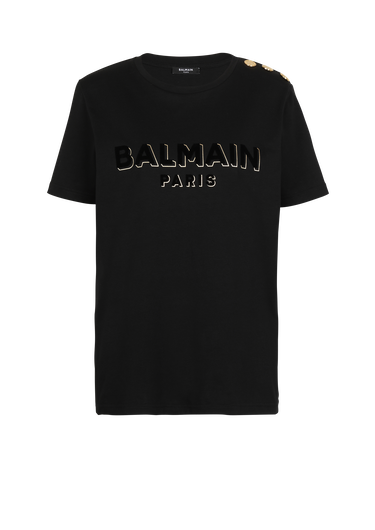 T-shirt in cotone con logo Balmain metallizzato floccato