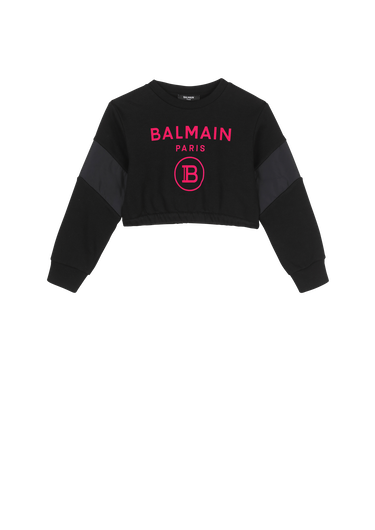 Pullover corto in cotone con logo Balmain